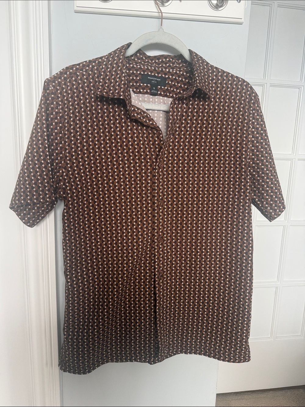 Banana Republic Brown Geometric Short-Sleeve Button-Down Shirt